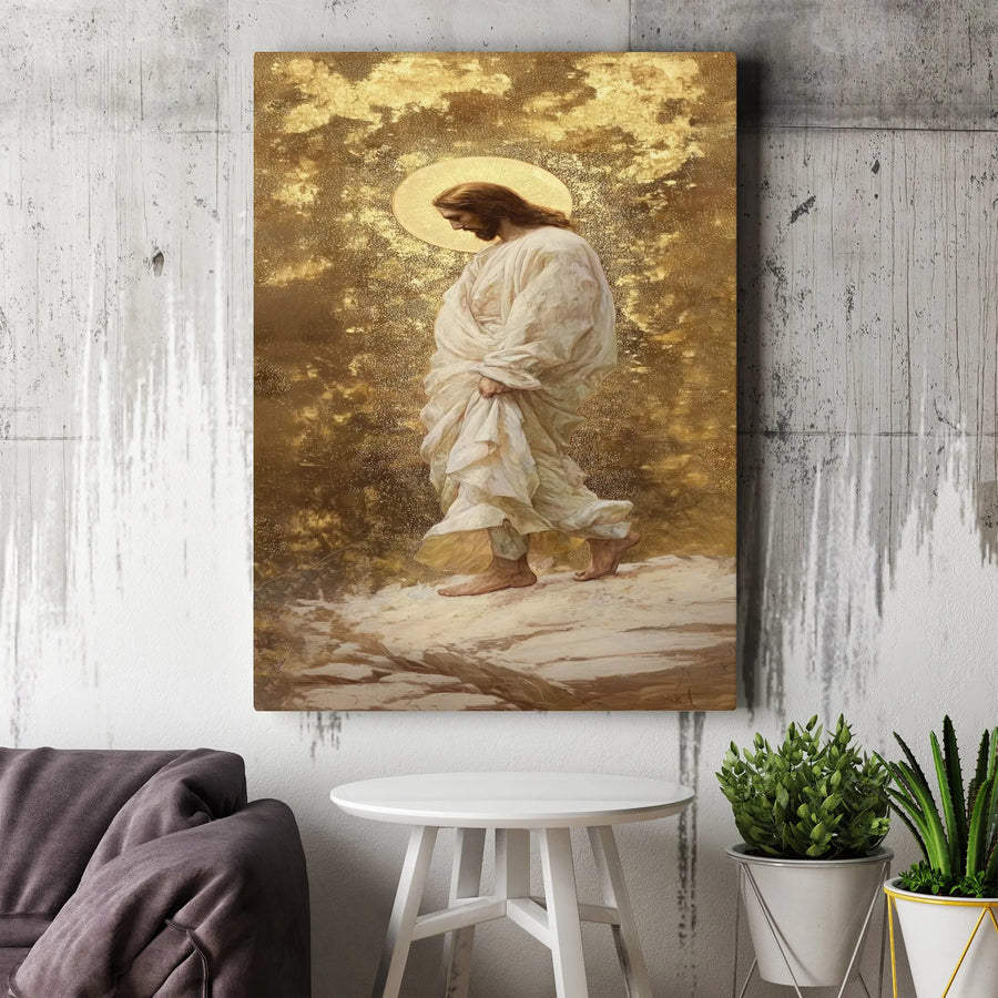 Jesus Christ Canvas Art | Golden Halo Religious Wall Decor | Premium Fade-Resistant Gallery Wrap | Spiritual Home Gift For Believers