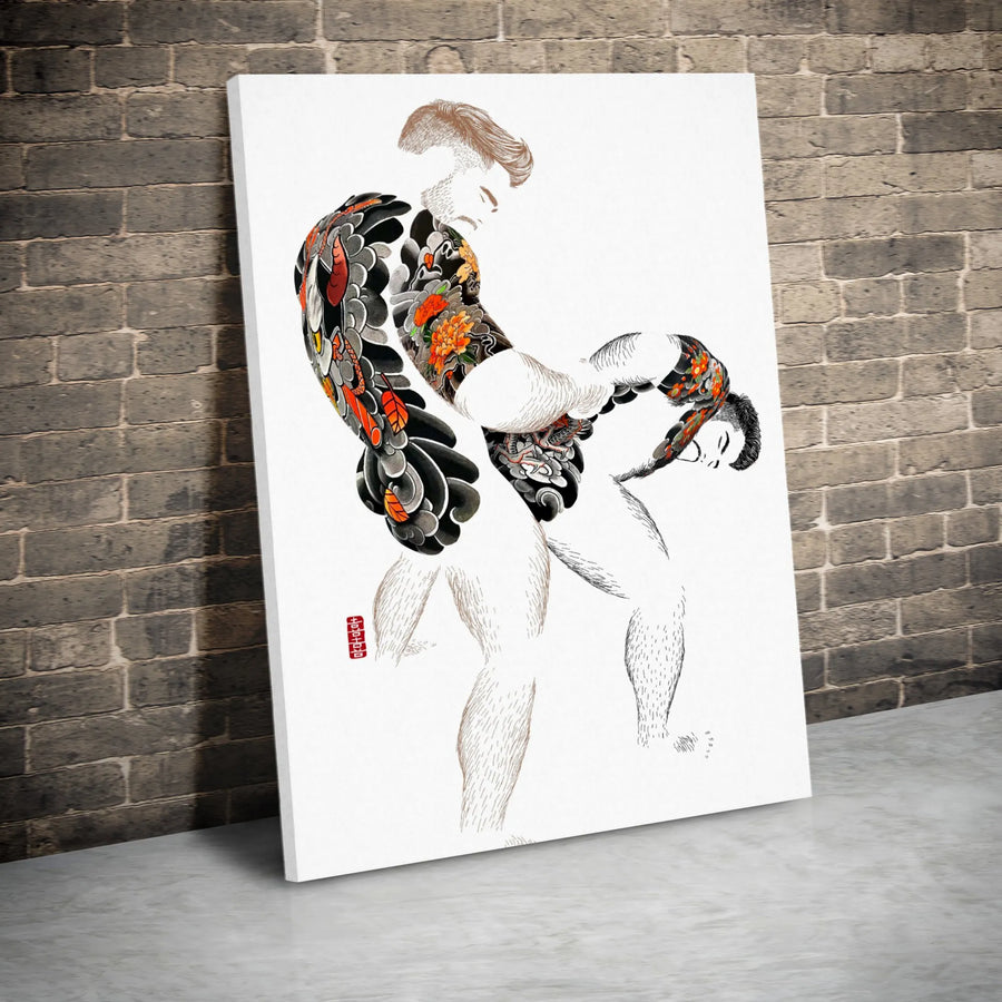Japanese Irezumi Tattoo Art Canvas | Erotic Male Nude Wall Decor | Premium Fade-Resistant Print | Gallery-Quality Home Gift for Him