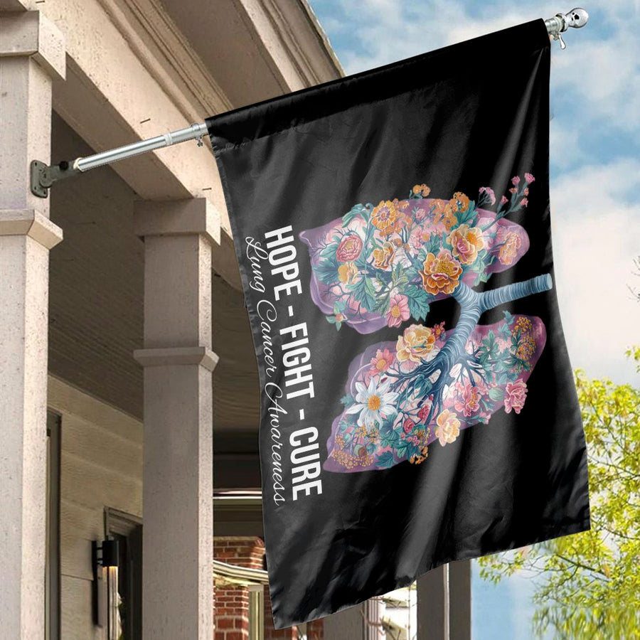 Lung Cancer Awareness Flag | Floral Lungs Hope Fight Cure Design | Premium Fade-Resistant Polyester | Inspirational Outdoor Garden House Banner