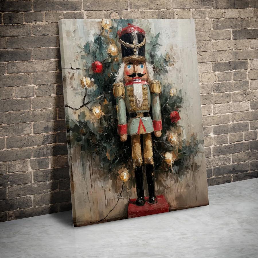 Nutcracker Soldier Canvas Print | Impressionist Christmas Tree Wall Art | Premium Gallery Wrapped Decor | Festive Holiday Home Gift