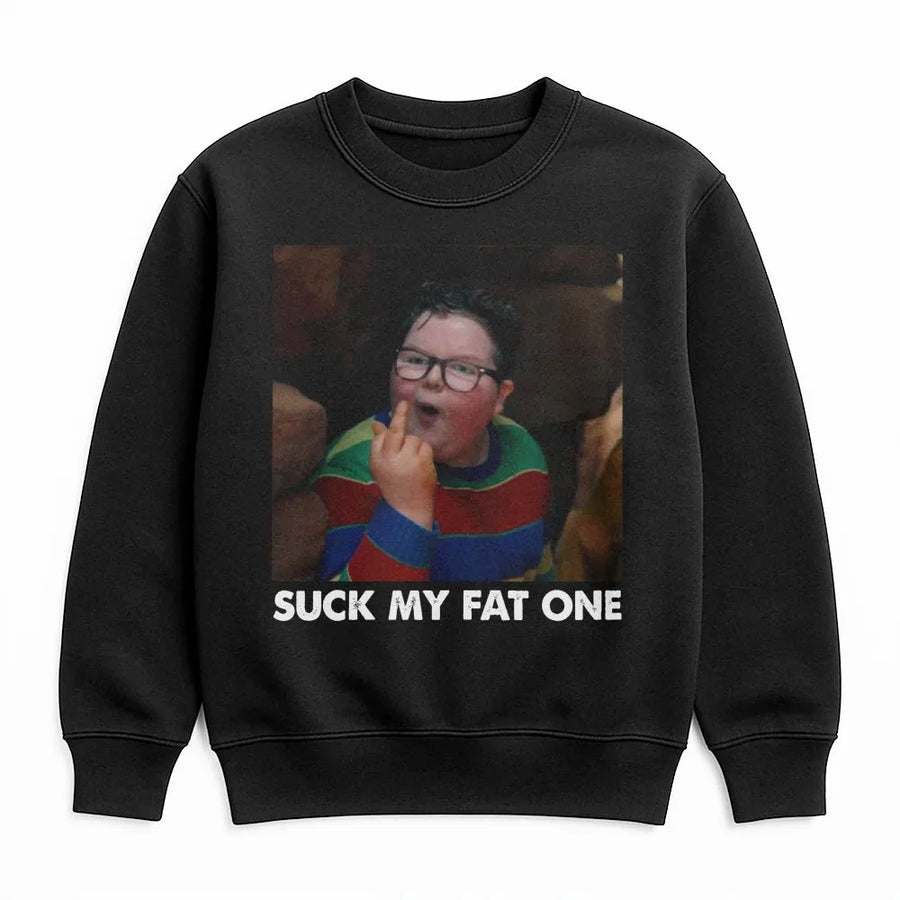 Funny Meme Sweatshirt | Suck My Fat One Middle Finger Design | Premium Cotton Blend Crewneck | Edgy Humor Gift For Friends