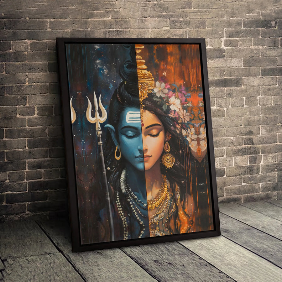 Ardhanarishvara Canvas Art | Shiva And Parvati Split Face Wall Decor | 1.25 Inch Gallery Wrap | Hindu Spiritual Home Decor Gift
