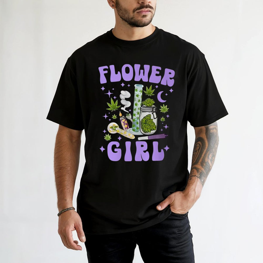 Flower Girl Graphic T-Shirt | 420 Weed Aesthetic Botanical Design | Premium 100% Cotton Tee | Gift for Cannabis Enthusiast