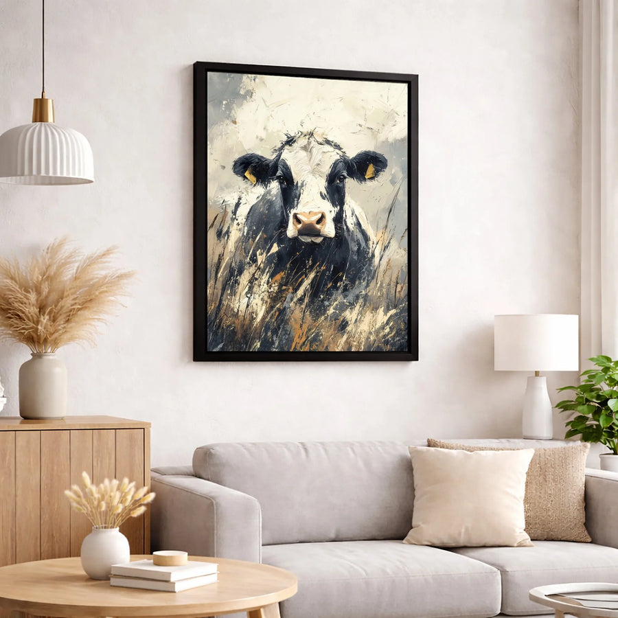 Black and White Cow Canvas Art | Abstract Farmhouse Wall Decor | Gallery-Wrapped Premium Print | Rustic Kitchen or Living Room Gift