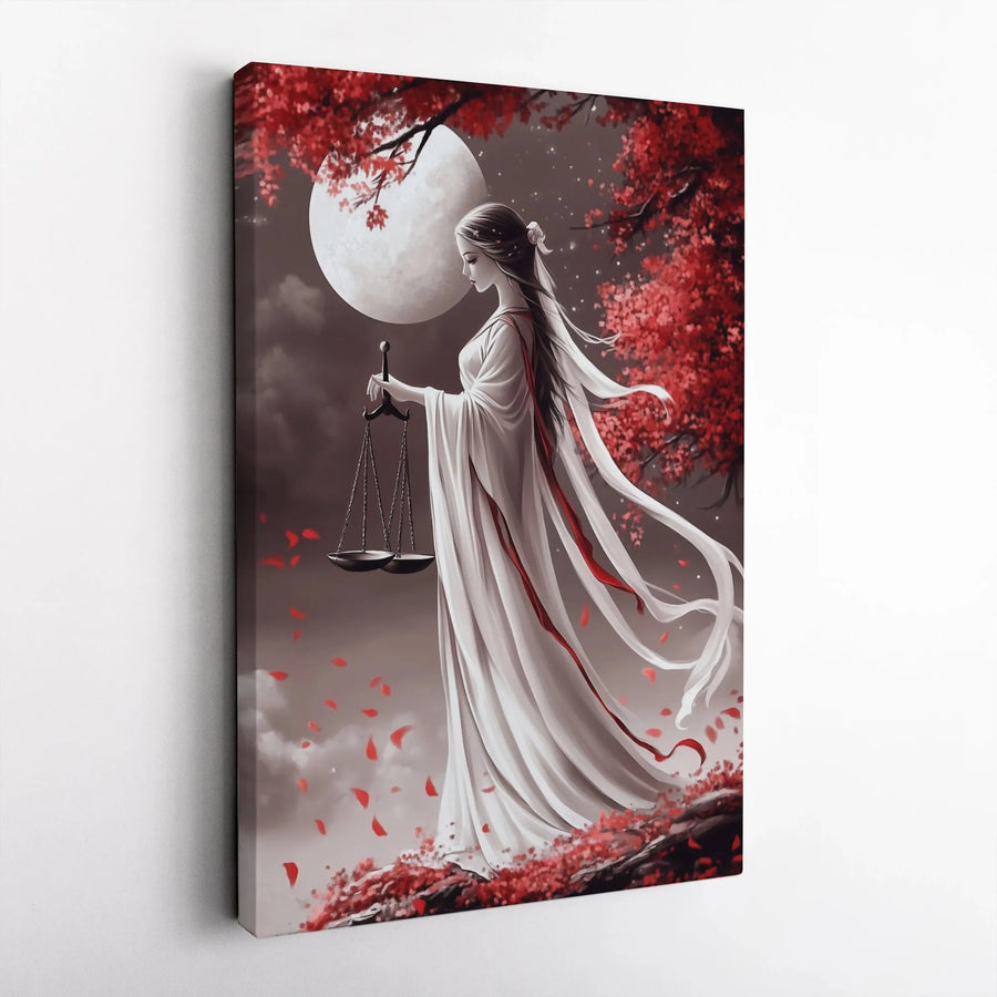 Libra Zodiac Goddess Wall Art | Celestial Scales Of Justice Canvas | Premium Fade-Resistant Print | Astrology Decor Gift For Her