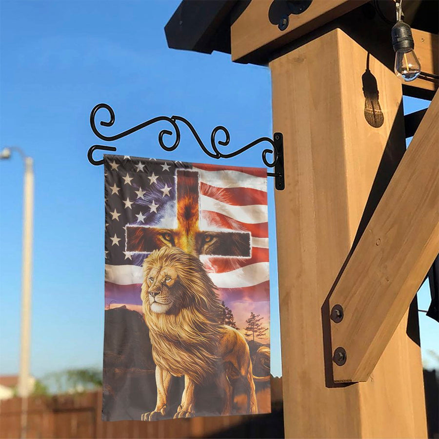 Lion of Judah Garden Flag | Christian American Flag With Cross | Premium Weather-Resistant Polyester | Patriotic Religious Outdoor Decor Gift