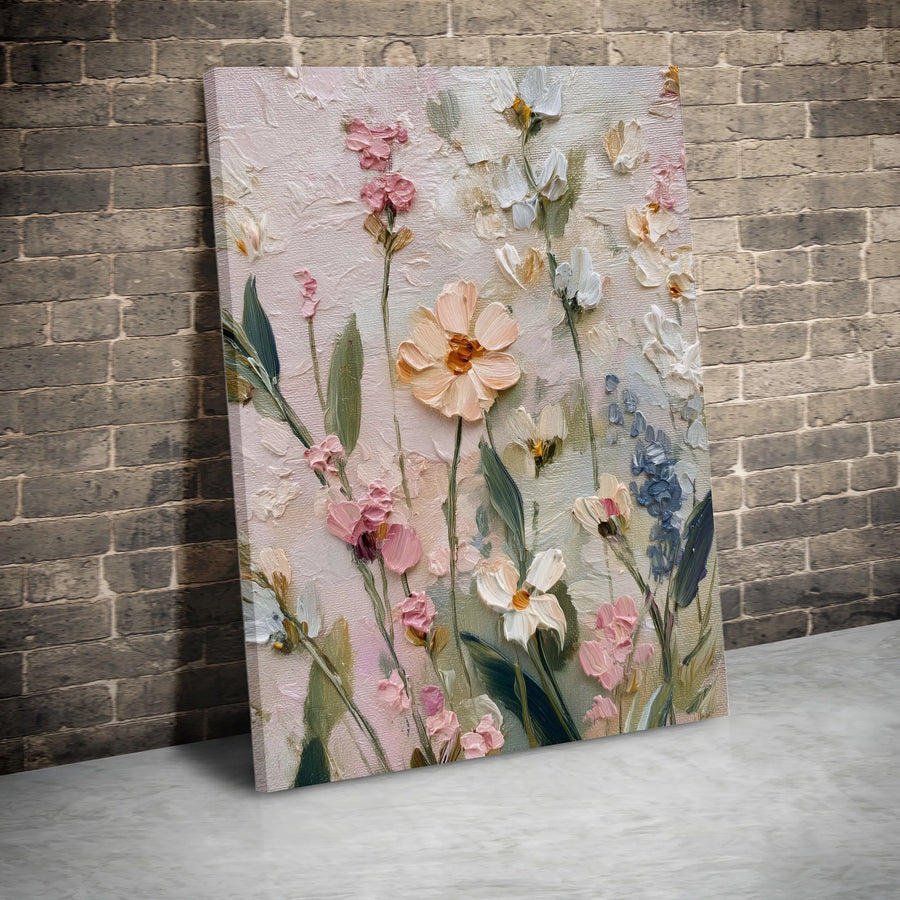 Textured Floral Vertical Canvas | 3D Effect Impasto Flower Painting Print | Premium Gallery Wrapped Canvas | Modern Farmhouse Living Room Wall Decor Gift