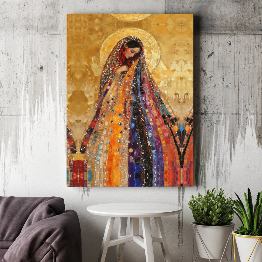 Virgin Mary Canvas Print | Klimt Style Mosaic Wall Art | Premium Gallery Wrap Decor | Religious Gift for Home Office Wall
