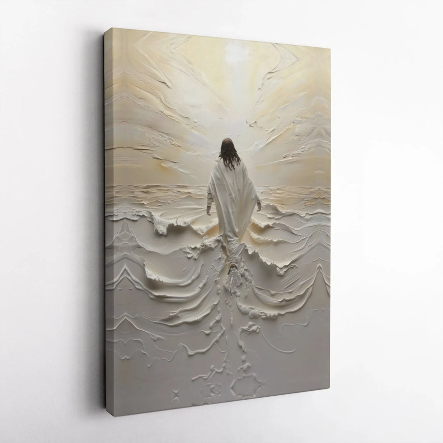 Jesus Walking On Water Canvas Print | Modern Textured Christian Religious Wall Art | Premium Gallery-Wrapped 1.25" Profile | Spiritual Home Decor Gift
