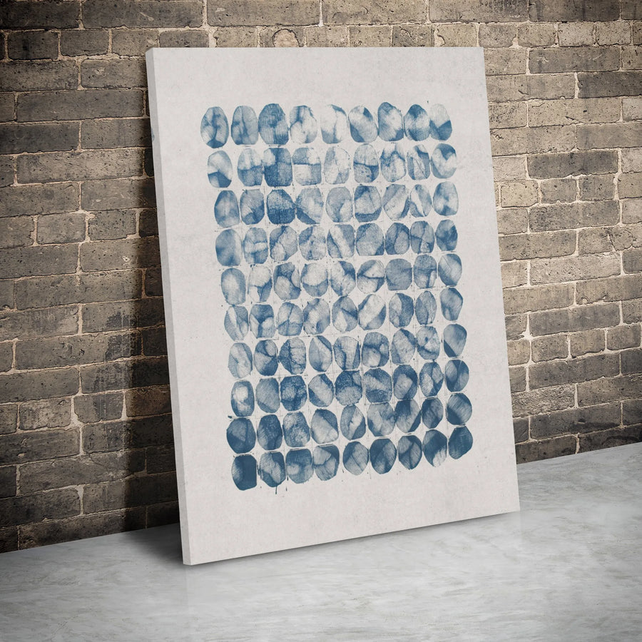 Abstract Geometric Canvas Wall Art | Indigo Blue Circle Block Print | Premium Gallery Wrap Canvas | Modern Minimalist Home Decor Gift