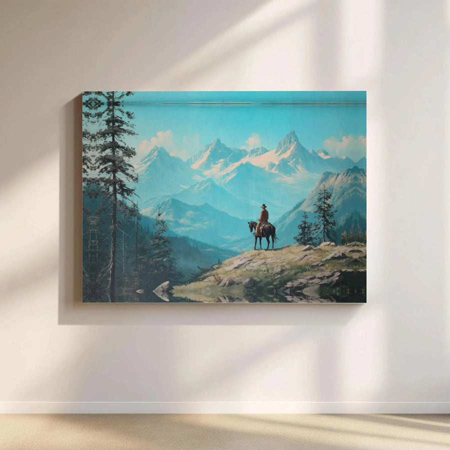 Western Cowboy Wall Art | Majestic Mountain Range Landscape Print | Premium 1.25-Inch Gallery Canvas | Rustic Home Office Decor Gift