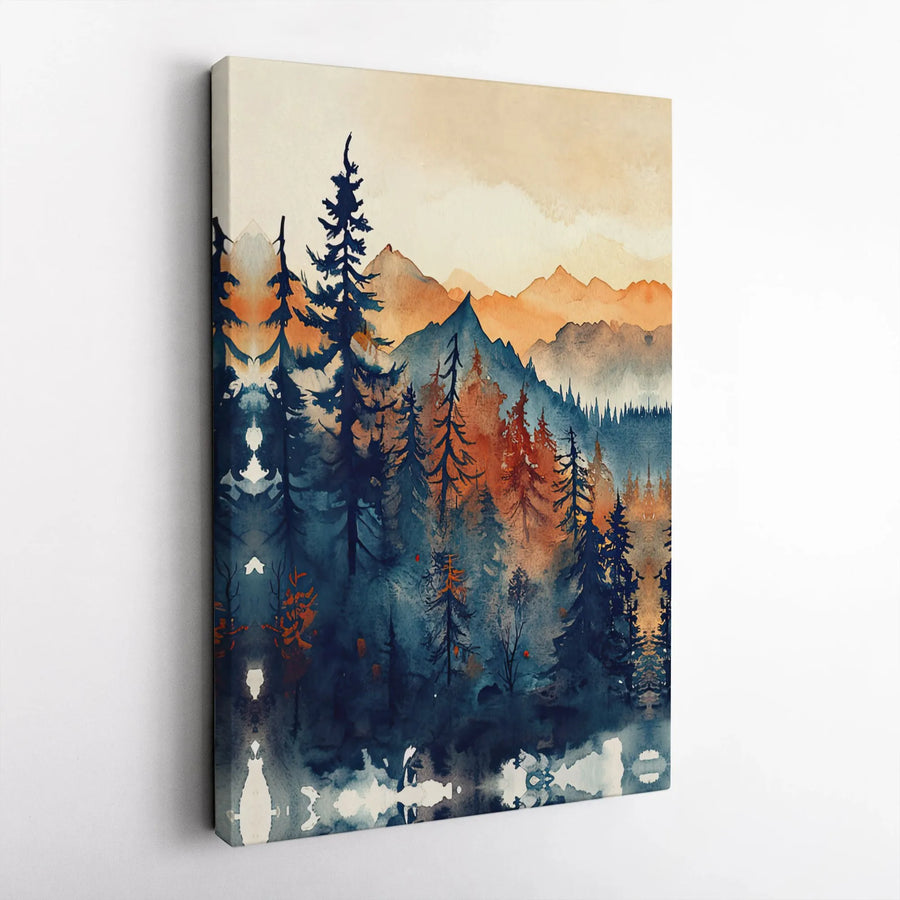 Mountain Forest Landscape Canvas Art | Watercolor Pine Trees Wall Decor | Premium Fade-Resistant Print | Nature Lover Gift for Home Office