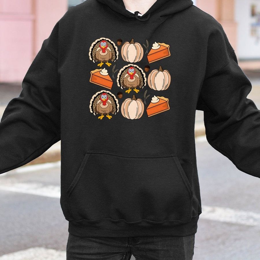 Thanksgiving Turkey Hoodie | Cute Pumpkin Pie Graphic Print | Premium Cotton Blend Pullover | Festive Fall Gift for Women and Men