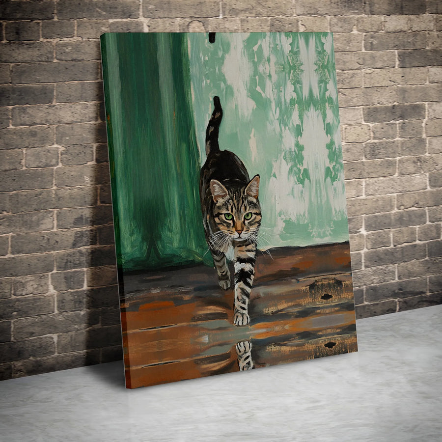 Tabby Cat Wall Art | Impressionist Walking Feline Portrait | Gallery-Wrapped Canvas Print | Gift for Cat Lovers & Modern Home Decor
