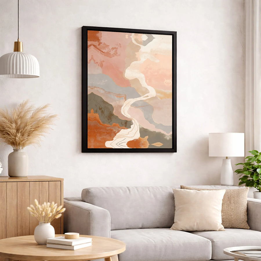 Abstract River Wall Art | Modern Terracotta and Blush Canvas Print | Premium Gallery-Wrapped Decor | Minimalist Living Room Home Gift