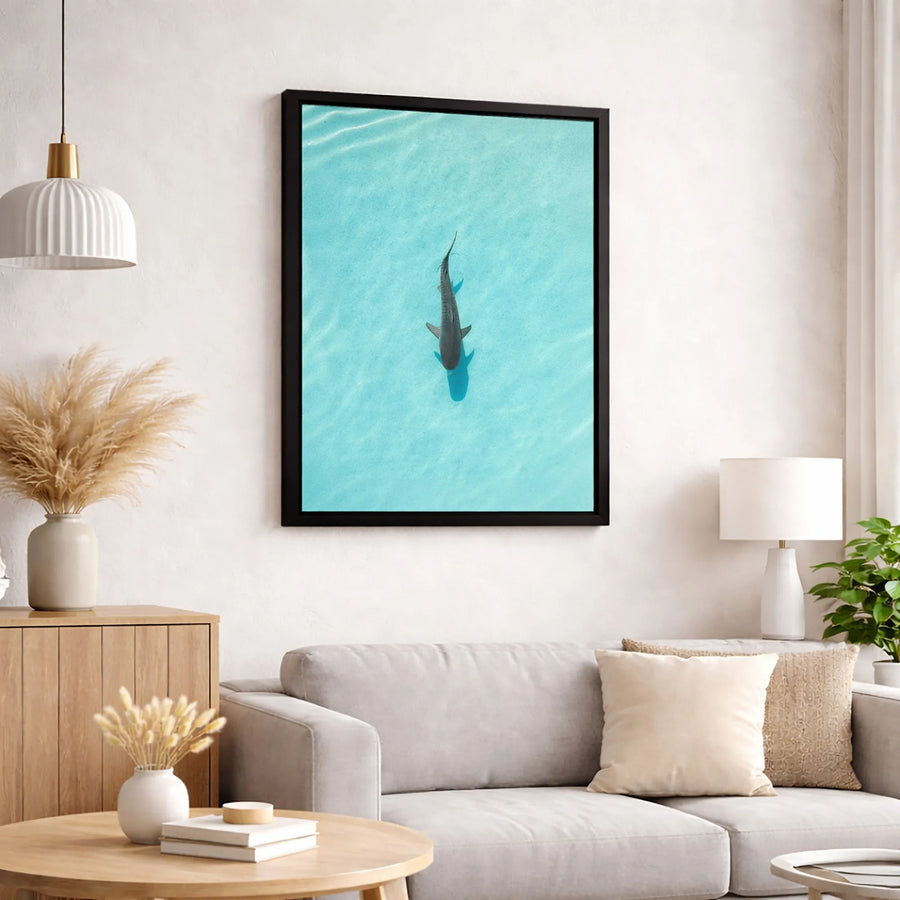 Tiger Shark Canvas Wall Art | Aerial Ocean View Print | Premium Fade-Resistant 1.25 Inch Gallery Wrap | Coastal Decor For Beach House