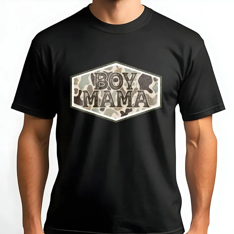 Boy Mama Camo T-Shirt | Vintage Hunting Graphic Sweatshirt | Cozy Cotton Blend | Gift for Outdoorsy Mom