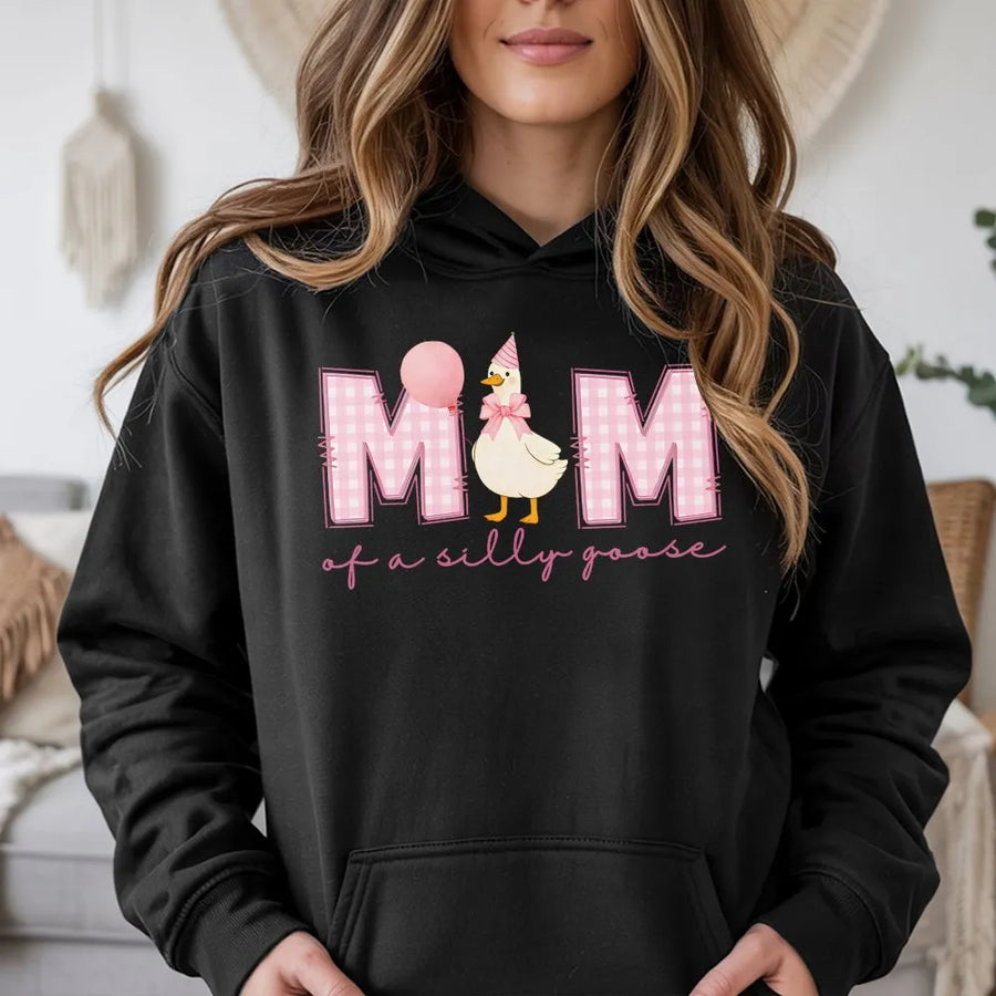 Mom of a Silly Goose Hoodie | Cute Goose Graphic Jumper | Premium Soft Crewneck | Funny Birthday Gift for New Mom, Mothers Day Present