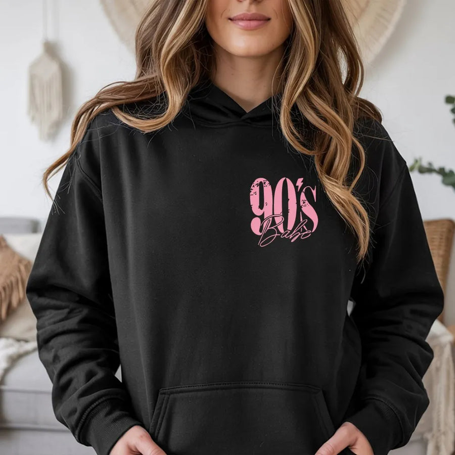 90s Babe Hoodie | Retro Y2K Graphic Sweatshirt | Premium Soft Pullover | Nostalgic 90s Throwback Gift