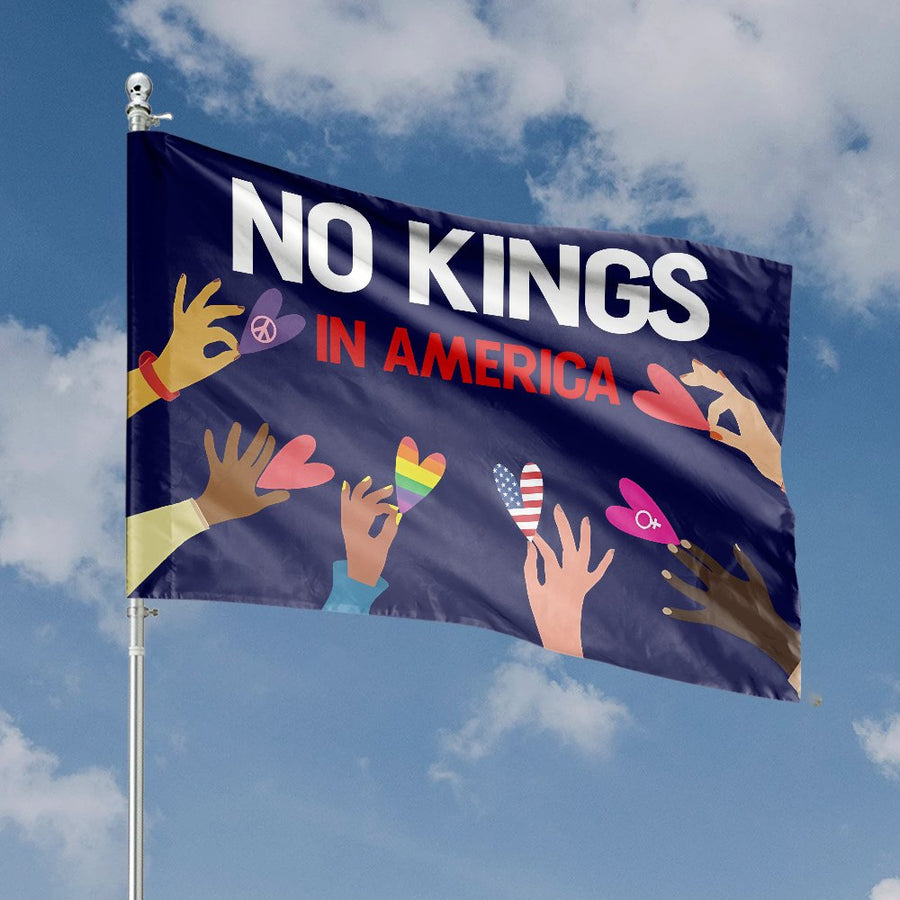 No Kings In America House Flag | Unity & Equality Diversity Hearts Design | Durable Weather-Resistant Polyester | Patriotic Garden Decor Statement