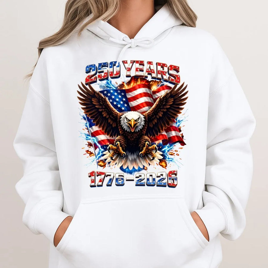 Patriotic 250th Anniversary Hoodie | 1776-2026 American Flag Eagle | Premium Cotton Graphic Tee | Independence Day 2026 Gift for Patriots