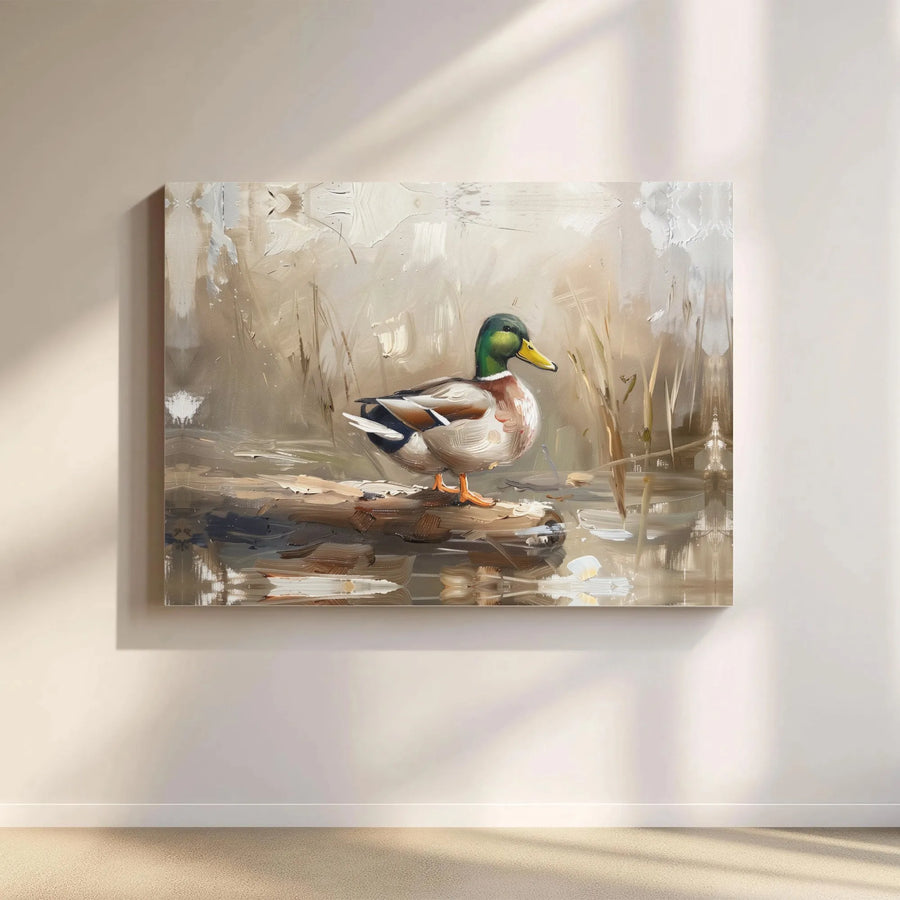 Mallard Duck Canvas Wall Art | Impressionist Oil Painting Style | Premium Gallery Wrap Print | Nature Home Decor Gift for Duck Hunters