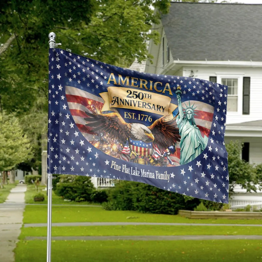 America 250th Anniversary House Flag | Patriotic Eagle & Liberty Graphic | Double-Sided Weather-Resistant Fabric | Collector's Yard Decor Gift