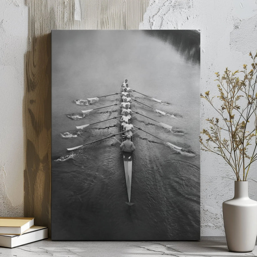 Rowing Team Canvas Wall Art | Vintage Black and White Sports Photography | Premium Gallery Wrap Decor | Gift for Crew Athlete or Rower