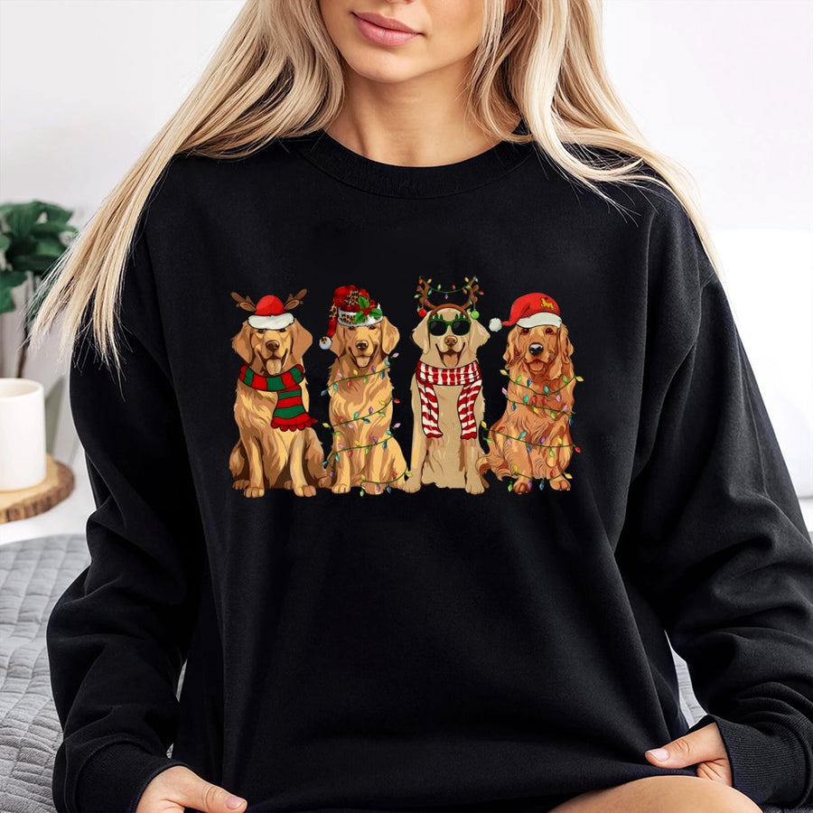Golden Retriever Christmas Sweatshirt | Festive Dog Santa Hat Graphic | Premium Cotton Blend Crewneck | Holiday Gift For Dog Lovers