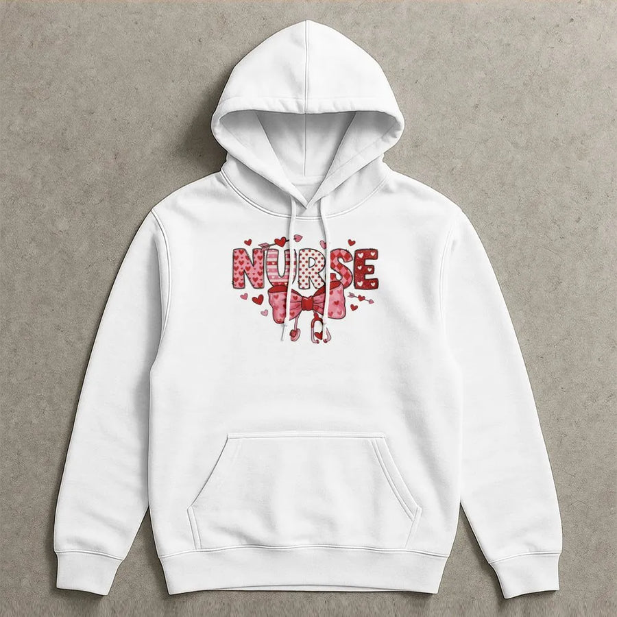 Valentine Nurse Hoodie | Pink Coquette Bow Stethoscope Design | Soft Cotton Blend Sweatshirt | Cute Valentines Day Gift for Nurses and Students