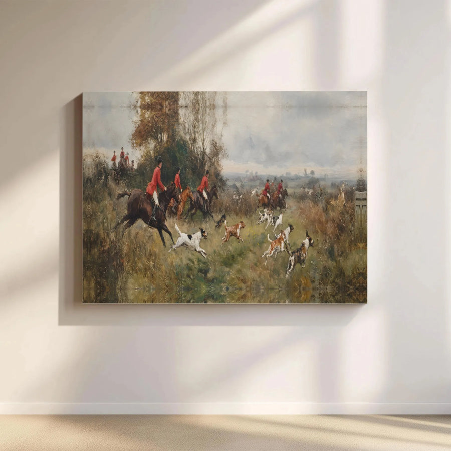English Fox Hunt Canvas Print | Vintage Equestrian Countryside Painting | Premium Gallery Wrapped Canvas | Traditional Home Decor Gift