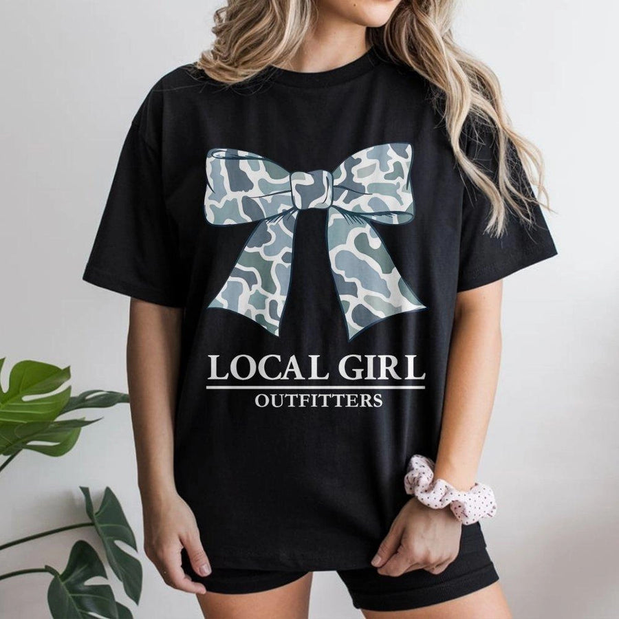 Camo Bow T-Shirt | Southern Preppy Coastal Cowgirl Aesthetic | Premium Cotton Graphic Tee | Trendy Gift for Women and Teens
