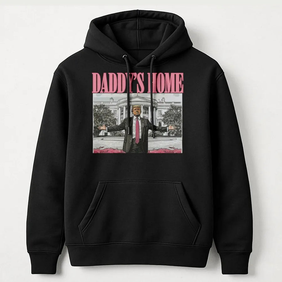 Daddys Home Hoodie | Retro Graphic White House Design | Premium Cotton Blend | Conservative Gift for Men and Women