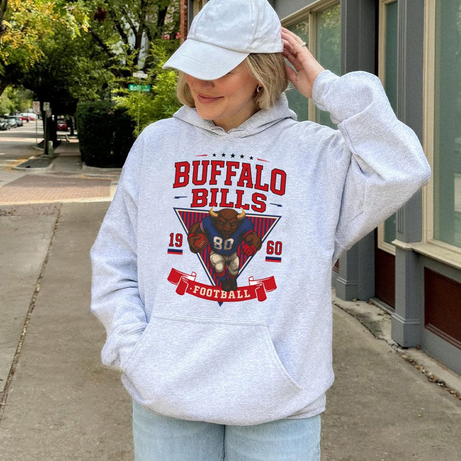 Buffalo Bills 1960 Football With Charging Buffalo Mascot Hoodie
