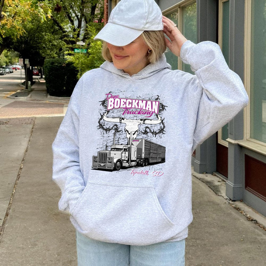 Livestock Hauler Hoodie | Western Bull Skull Semi Truck Graphic | Premium Cotton Blend | Gift For Truckers And Cattle Hauling Drivers