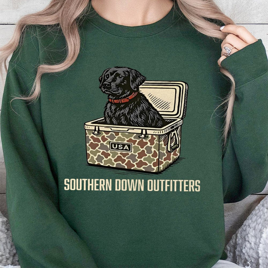 Labrador Retriever Sweatshirt | Camo Cooler USA Hunting Design | Premium Cotton Blend | Gift For Dog Lovers & Outdoor Enthusiasts