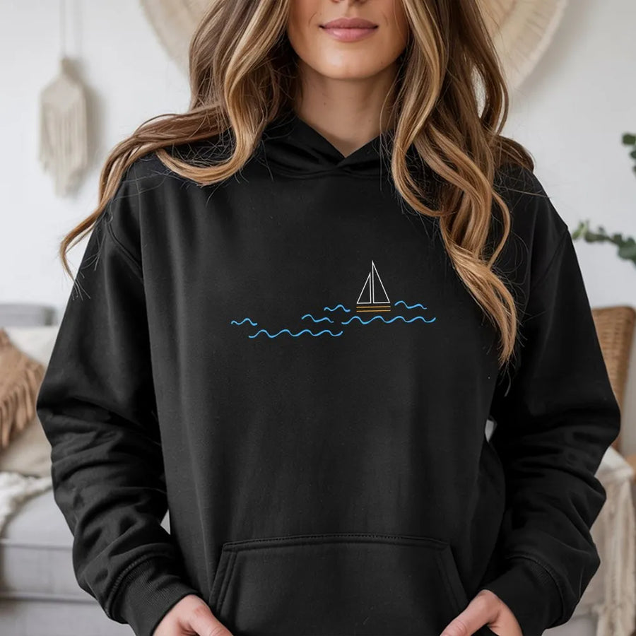 Minimalist Sailboat Hoodie | Line Art Nautical Graphic | Premium Cotton Blend | Gift for Sailor and Ocean Lover