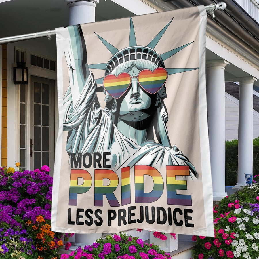 LGBTQ Pride Garden Flag | Statue Of Liberty Rainbow Heart Glasses | Weather-Resistant Polyester | Outdoor Garden Decor Gift For Pride Month