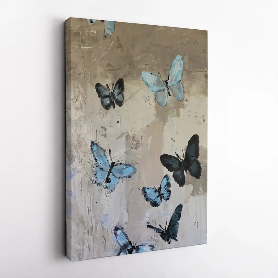 Butterfly Canvas Wall Art | Abstract Blue Butterfly Painting Print | Premium Gallery Wrapped Canvas | Modern Living Room Decor Gift