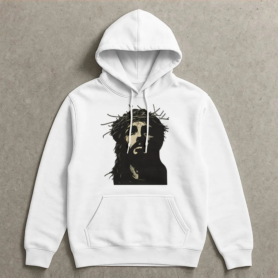 Jesus Crown Of Thorns Hoodie | Minimalist Religious Graphic Art | Premium Cotton Blend | Christian Faith Gift Apparel For Men And Women