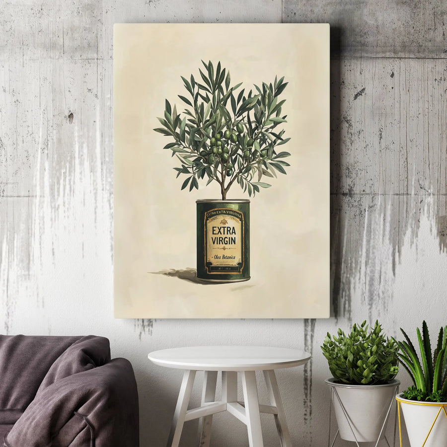 Vintage Olive Oil Canvas Wall Art | Olive Tree Botanical Illustration | Premium 1.25" Thick Gallery Wrapped Print | Rustic Farmhouse Kitchen Decor