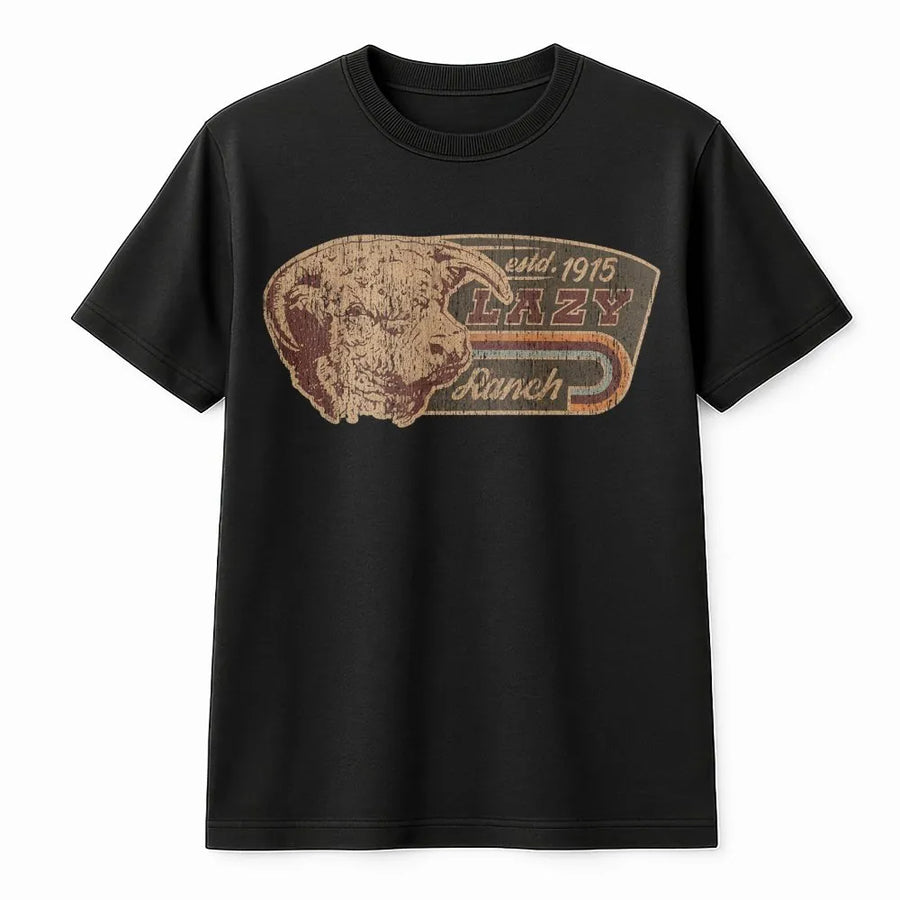 Lazy Ranch T-Shirt | Vintage Bull Head Graphic | Premium Cotton Unisex Tee | Western Style Rancher Gift For Him