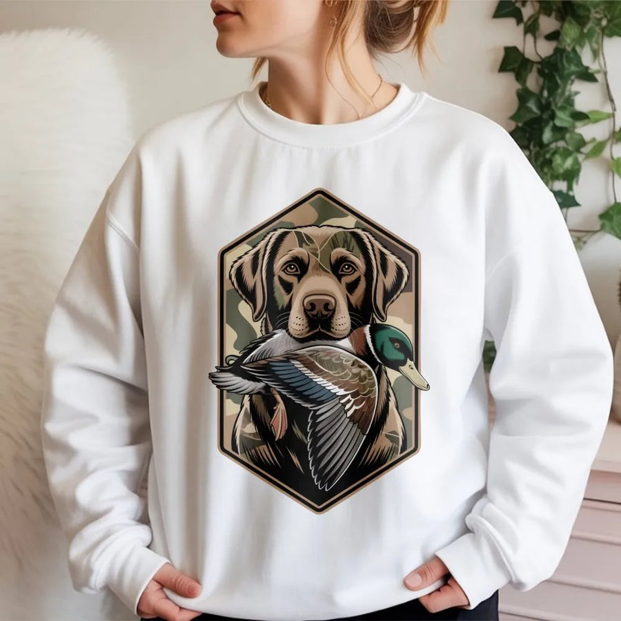Duck Hunting Dog Sweatshirt | Labrador Retriever Mallard Design | Soft Cotton-Blend Premium Pullover | Gift for Outdoorsman and Hunter
