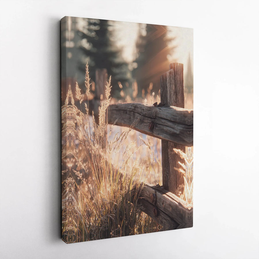 Rustic Farmhouse Wall Art | Golden Hour Field Fence Canvas Print | Premium Gallery Wrap Decor | Farmhouse Living Room Bedroom Gift