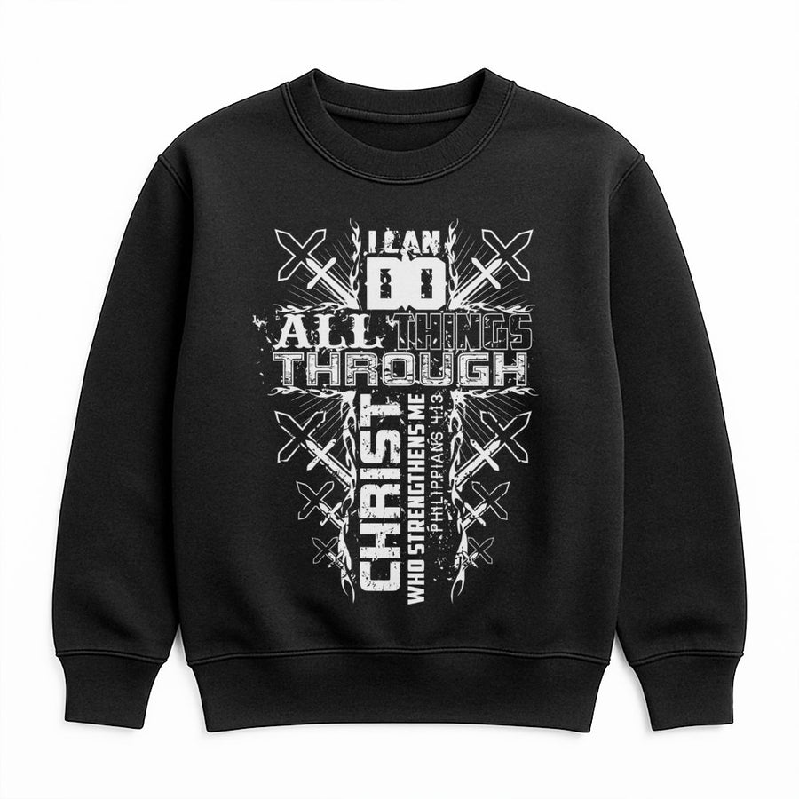 I Can Do All Things Through Christ Sweatshirt | Philippians 4:13 Bible Verse Cross Design | Premium Cotton Blend | Religious Gift For Men And Women