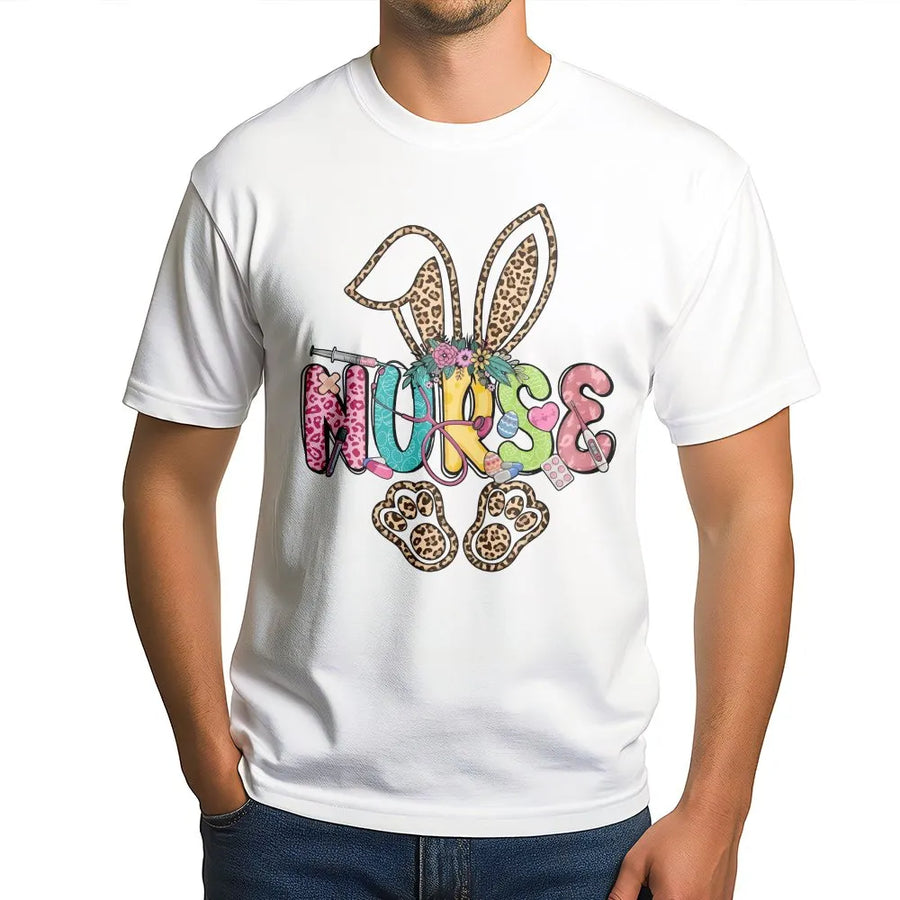 Easter Nurse T-Shirt | Leopard Bunny Ears Stethoscope Design | Premium Cotton Soft Tee | Cute Nursing School Gift for Her
