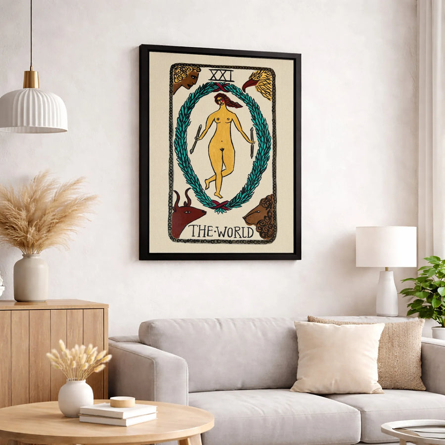 The World Tarot Card Canvas Art | XXI Major Arcana Wall Decor | Premium Fade-Resistant Print | Bohemian Esoteric Gift for Spiritual Seekers