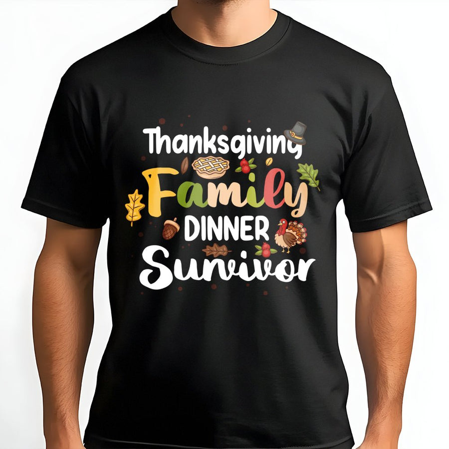Thanksgiving Family Dinner Survivor T-Shirt | Funny Turkey Day Graphic Tee | Premium 100% Cotton | Gift For Friends & Family Matching Apparel