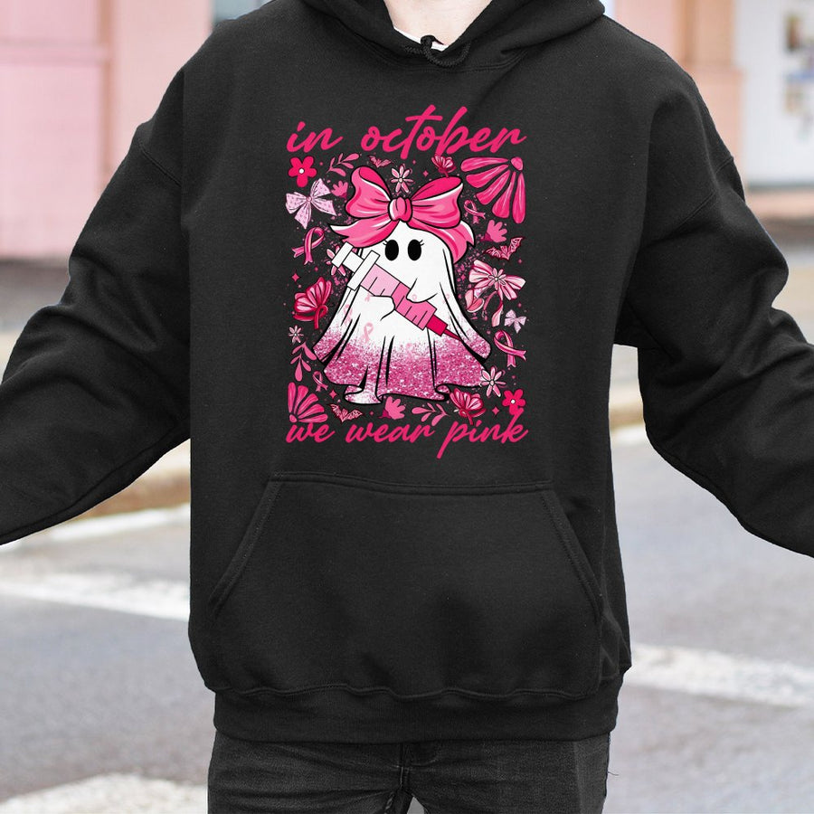 Breast Cancer Awareness Hoodie | Pink Ghost Coquette Nurse Design | Soft Cotton Blend | Halloween Nursing School Gift for RN Student