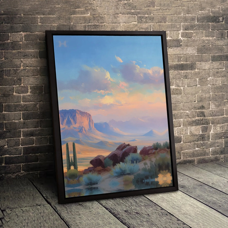 Southwestern Desert Landscape Canvas Art | Mesa and Saguaro Cactus Print | Premium 1.25 Inch Gallery Wrap | Desert Home Decor Gift